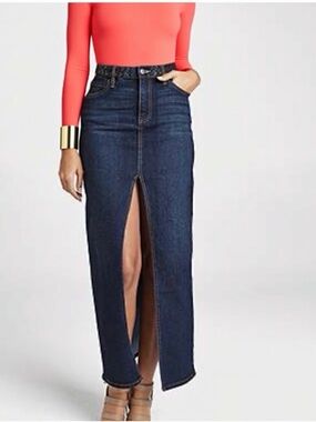 High waist slip front maxi midi denim dark Jean skirt